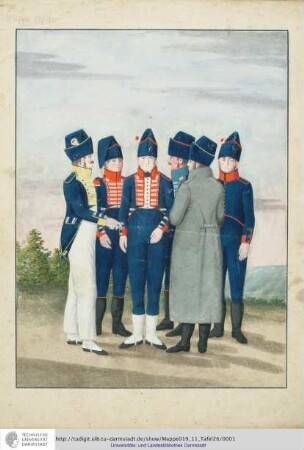 Abbildung Des Gros[s]herzoglich Hessischen Militair. [Tafel 26: Infanterie; Infanteristen in Lagerkleidung]. S.l.e.a. [ca. 1813/14]