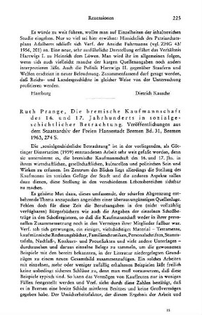 Prange, Ruth :: Die bremische Kaufmannschaft des 16. und 17. Jahrhunderts in sozialgeschichtlicher Betrachtung, (Veröffentlichungen aus dem Staatsarchiv der Freien Hansestadt Bremen, 31) : Bremen, Schünemann, 1963