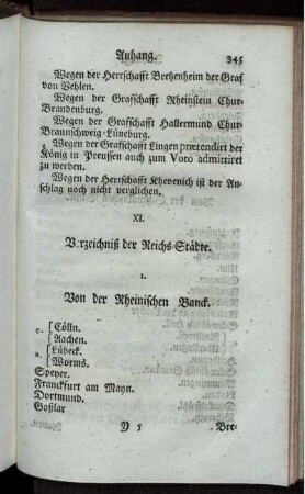 XI. Verzeichniß der Reichs-Städte.