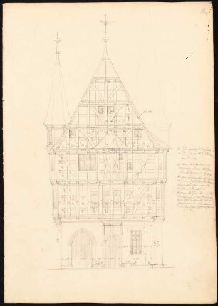 Rathaus, Alsfeld: Südliche Giebelansicht 1:100 (vgl. Inv.Nr. 5484)