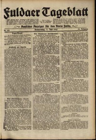 Erste Ausgabe vom Donnerstag, den 07. Juli 1921.
