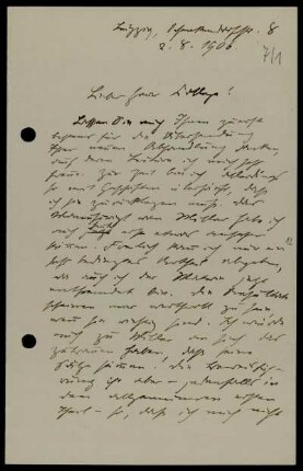 Nr. 7: Brief von Otto Hölder an David Hilbert, Leipzig, 2.8.1906