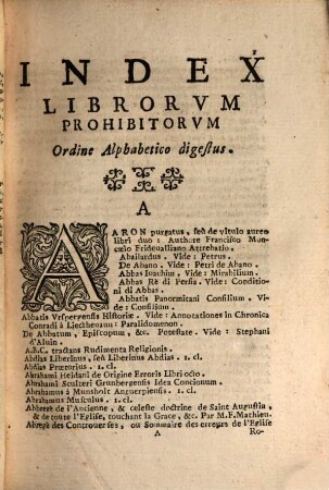 Index Librorum prohibitorum : usque ad annum 1681 Auctt. Inoc. XI. continuatus usque 1704