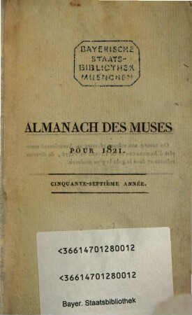 Almanach des muses : ou choix des poésies fugitives. 1821, 1821