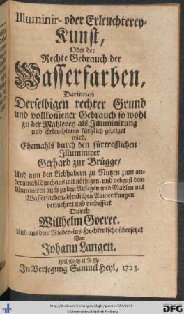 Illuminir- oder Erleuchterey-Kunst, oder der rechte Gebrauch der Wasserfarben.