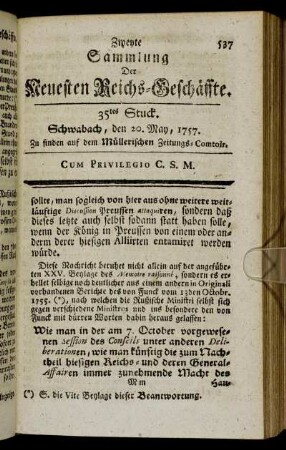 35tes Stuck. Schwabach, den 20. May, 1757.