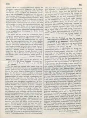 314 [Rezension] Fehr, Otto, Das Verhaeltnis von Staat und Kirche in Baden-Durlach in protestantischer Zeit (1556 - 1807) vornehmlich im 18. Jahrhundert