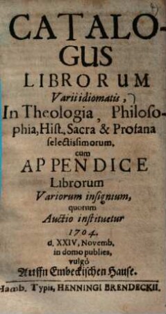 Catalogus librorum varii idiomatis