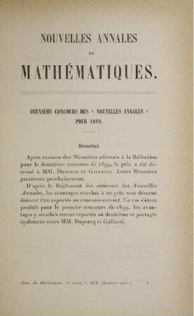 Deuxième Concours des « Nouvelles Annales » pour 1899. Résultat.