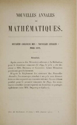 Deuxième Concours des « Nouvelles Annales » pour 1899. Résultat.