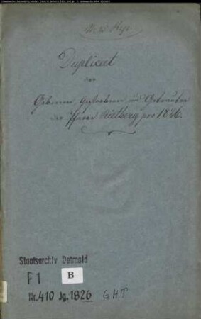 Kirchenbuchduplikat der katholischen Gemeinde Rietberg, Kreis Wiedenbrück (GHT 1826) (Gemeinde: Katholische Gemeinde Rietberg, Kreis Wiedenbrück)