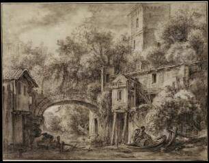 Architekturcapriccio mit der Mühle von Quiquengrogne bei Charenton