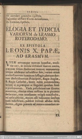 Elogia Et Iudicia Variorum de Erasmo Roterodamo