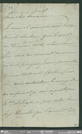 Eigenh. Brief von Unbekannt an August Wilhelm von Schlegel, o.O., ohne Datumsangabe
