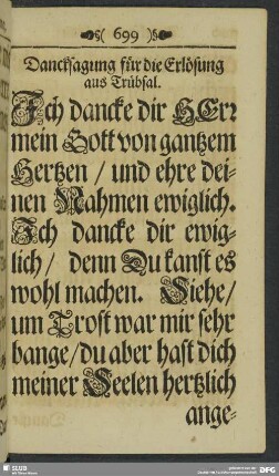 Dancksagung für die Erlösung aus Trübsal