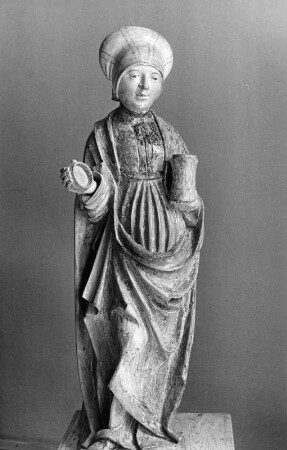 Heilige Maria Magdalena mit geöffnetem Salbgefäß : Heilige Maria Magdalena. Holz, geschnitzt, gefaßt (vermutlich im Raum Kärnten)