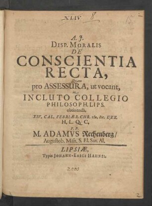 Disp. Moralis De Conscientia Recta