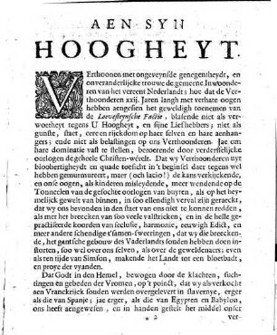 Requeste Voor De groote Vergaderinge van't gemeene Volck deses Lands Aen Sijn Hoogheyt den Prince van Orange