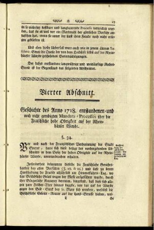 Vierter Abschnitt. Geschichte des Anno 1718 entstandenen - und noch nicht geendigten Mandats ...