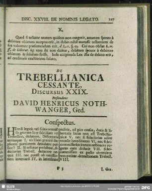 De Trebellianica Cessante, Discursus XXIX. Defendens David Henricus Nothwanger, Ged.