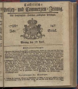 14tes Stueck, Montag den 7ten April. 1788