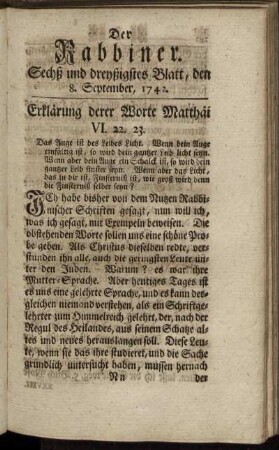 Sechs und dreyßigstes Blatt, den 8. September, 1742.