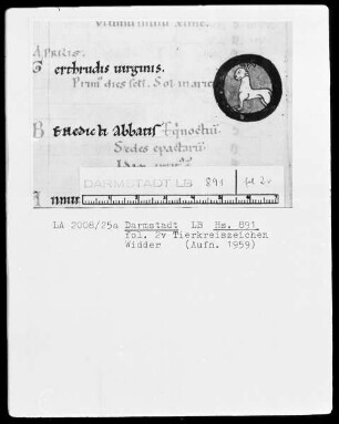 Laacher Sakramentar — Tierkreiszeichen Widder, Folio 2verso