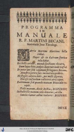 Programma In Manuale R. P. Martini Becani, Societatis Jesu Theologi.
