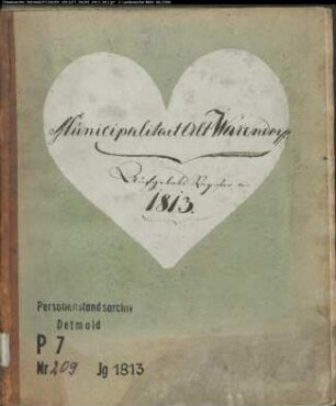 Zivilstandsregister der Munizipalität Altwarendorf (Aufgebote 1813). (Gemeinde: Altwarendorf, Kreis Warendorf)
