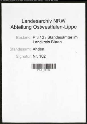 Sterberegister Standesamt Ahden