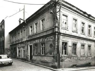 Meißen-Altstadt, Webergasse 3. Wohnhaus (1551/1600). Eckansicht mit Fassade Schlossergasse