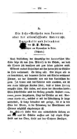Die Lehrmethode von Jacotot oder der allumfassende Unterricht : (Schluss.)