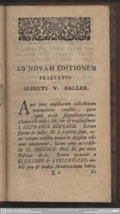 Ad Novam Editionem Praefatio Alberti V. Haller