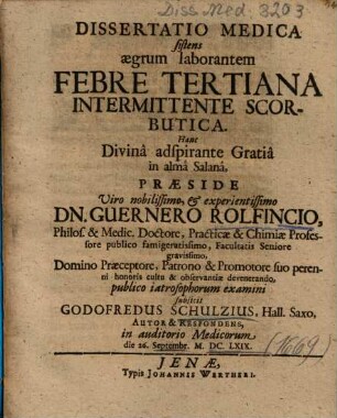 Dissertatio Medica sistens aegrum laborantem Febre Tertiana Intermittente Scorbutica