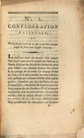 Description Fidelle De tout ce qui a précédé, accompagné & suivi la cérémonie de la Confédération Nationale du 14. Juillet 1790, 2. Confédération Nationale, Ou Description de ce qui a précédé, accompagnié & suivi cette auguste cérémonie