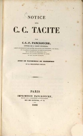Notice sur C. C. Tacite : Avec le fac-simile du manuscrit de la bibliothèque royale