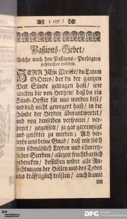 Paßions-Gebet/ Welche nach den Paßions-Predigten gesprochen werden.