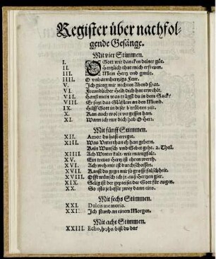 Register über nachfolgende Gesänge.