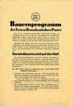 Programmatisches Flugblatt der FDP zur Agrarpolitik