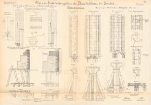 Um- und Erweiterungsbau der Kesselschleuse, Emden: Anordnung der Dichtungsringe, -bleche, Wendenischen und Schlagbalken: Aufsichten, Schnitte 1:20