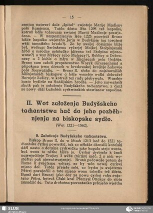 II. Wot załoženja Budyšskeho tachantstwa hač do jeho pozběhnjenja na biskopske sydło : (Wot 1221-1562)