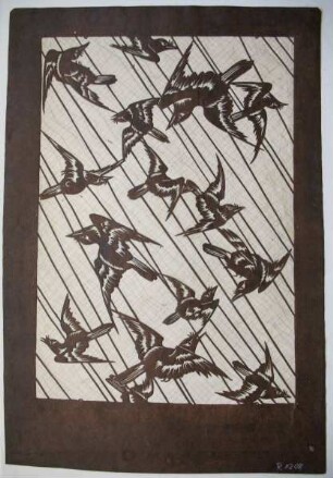Katagami mit fliegenden Schwalben