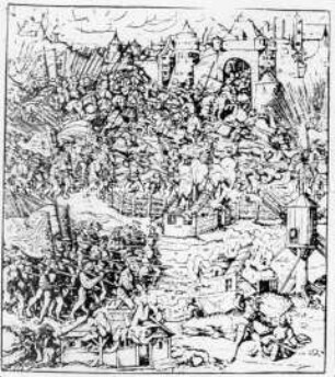 Schlacht von Gent in der Nähe der Windmühlen (Nr. 97 aus Weißkunig)