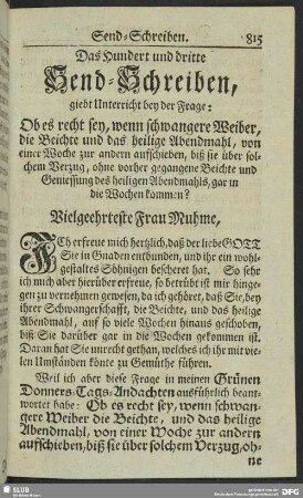 Das Hundert und dritte Send-Schreiben