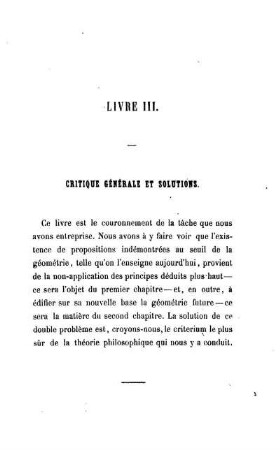 Livre III. Critique Générale et Solutions.
