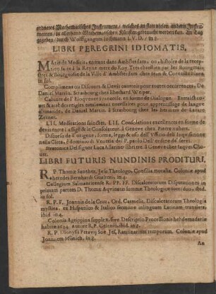 Libri Futuris Nundinis Prodituri.