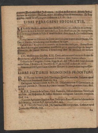Libri Futuris Nundinis Prodituri.