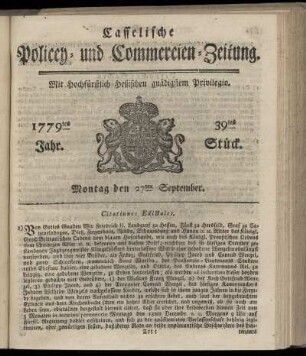 39tes Stueck, Montag den 27ten September. 1779