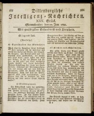 XXV. Stück. Sonnabends: den 20. Jun. 1795.