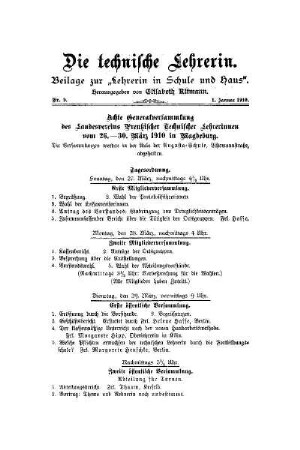 Achte Generalversammlung des Landesvereins Preußischer Technischer Lehrerinnen vom 26.-30. März 1910 in Magdeburg